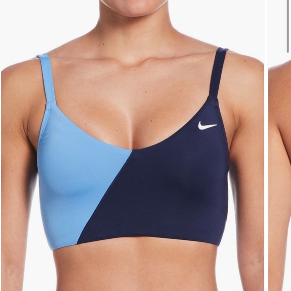 New Women's Blue Nike Swim V -Neck Bathing Suit Bikini Midkini Top XL Athletic - Picture 1 of 8